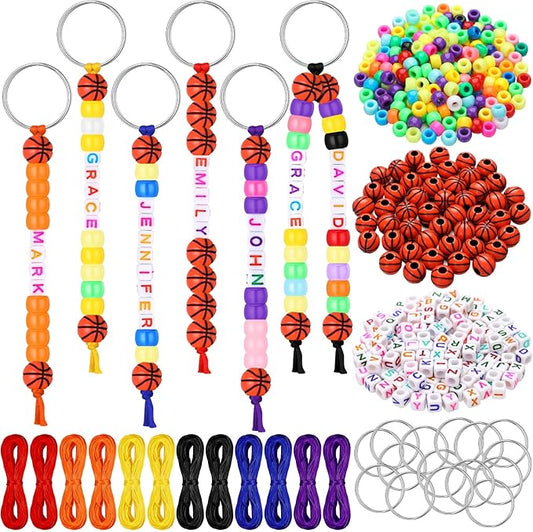 Landical 564 Pcs DIY Bead Keychain Kit Key Chain Making Craft Adjustable Letter Beads String Mama Sport Gift Alphabet Jewelry Backpack Accessories Holiday Party Favor (Basketball,Vivid Color)
