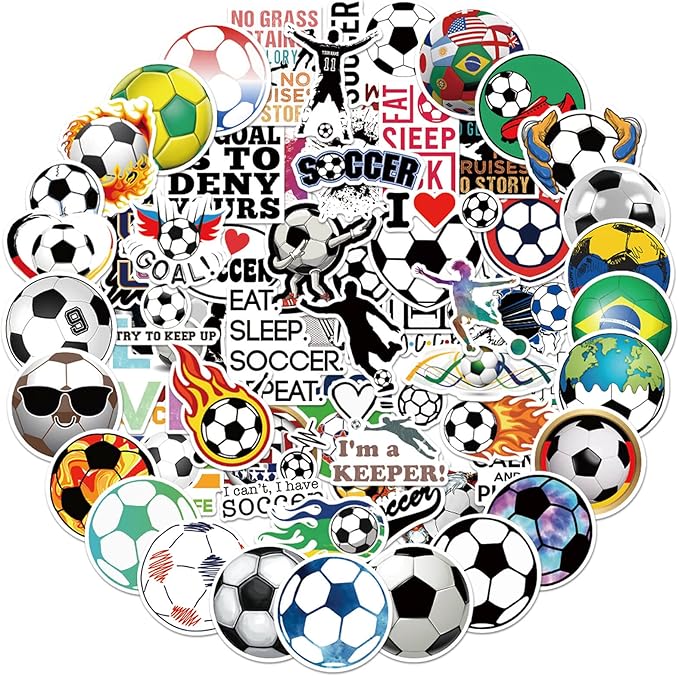 100pcs soccer stickers for scrapbooking, vinyl waterproof stickers for water bottles, soccer team gifts for kids teens, christmas stocking stuffers for kids boys girls