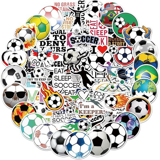 100pcs soccer stickers for scrapbooking, vinyl waterproof stickers for water bottles, soccer team gifts for kids teens, christmas stocking stuffers for kids boys girls
