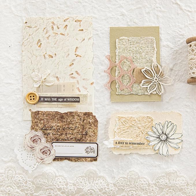 168PCS Vintage Scrapbook Paper Textured Journaling Scrapbooking Supplies Kit Retro Decorative Craft Paper Assorted for Bullet Junk Journals Card Making Craft DIY, Light Series