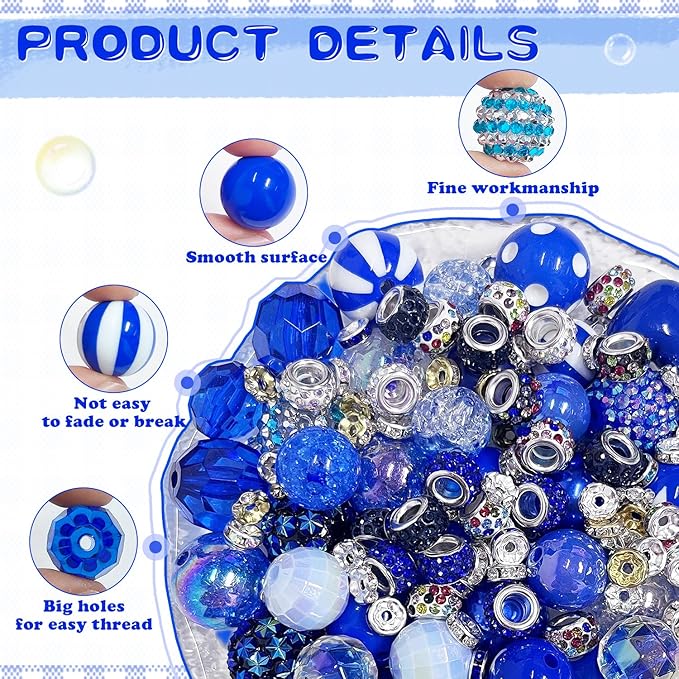 163 Pcs Pen Beads for Beadable Pens: Bubblegum Beads for Pen Making Bulk with Spacer Bead Rhinestone Bead (Royal Blue)