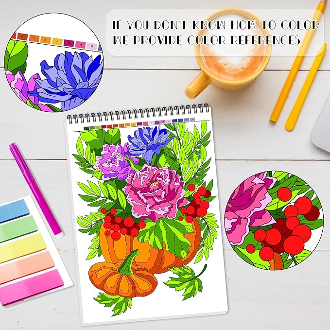 Color by Numbers Adult Coloring Books, 3Pcs Color by Number Coloring Books for Adult Relaxation, Anxiety Relief Mindfulness Gifts, Brain Activity Game for Adults (Flowers & Natures & Animals)