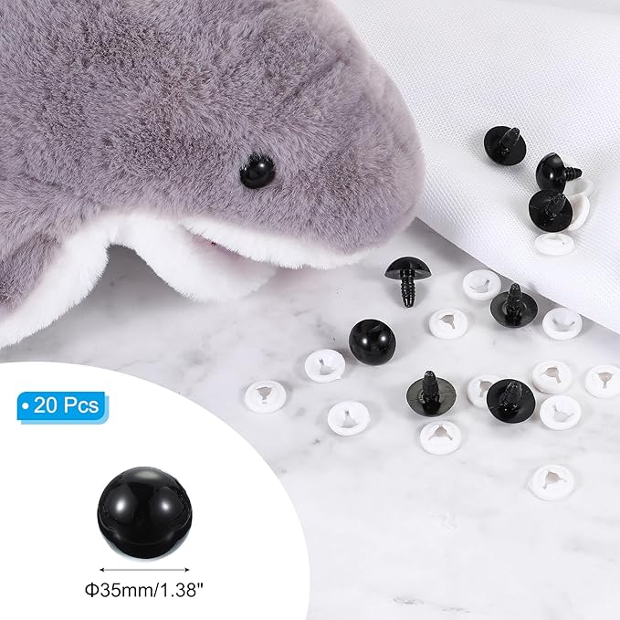 PATIKIL 35mm Safety Eyes, 20 Pcs Plastic Craft Protective Film Safety Eye with Washers for Stuffed Animals Crochet Toys Dolls DIY Craft Making, Black
