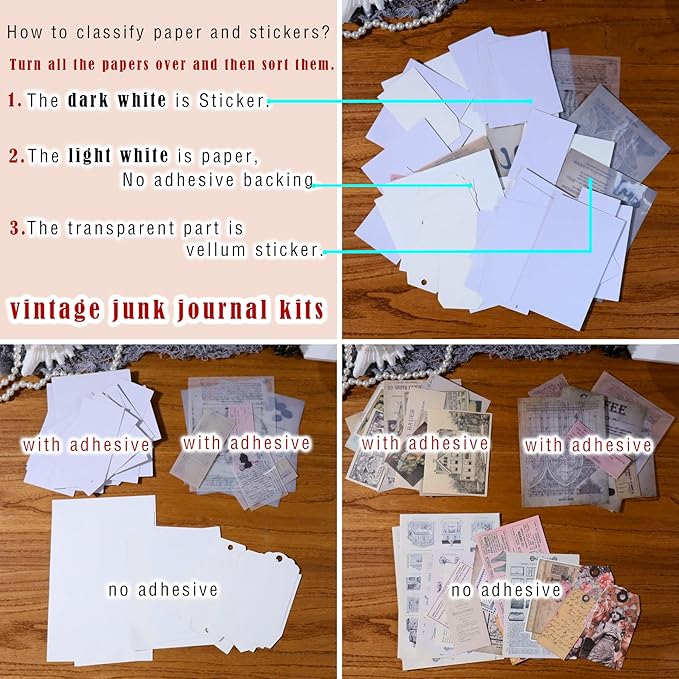 CATaireen Vintage Junk-Journal Mixed Paper Scrapbooking Embellishments Set Retro Journaling Decoupage Stickers Textured Packaging Decorative Cards Tags Kit (Old Photos 3)