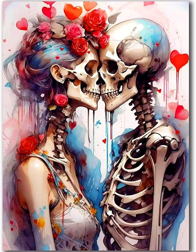 igoodom Diamond Art Kits for Adults, Sugar Skull Diamond Painting Kit, Full Drill Round Skull Diamond Art Kits, DIY Gem Art and Crafts for Home Wall Decor Gift 12x16inch