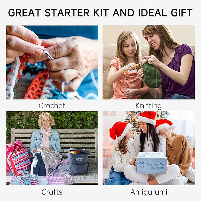 INSCRAFT Crochet Kit for Beginners Adults- Great Knitting Starter Kit for Colorful Craft for Professionals, Make Amigurumi Projects Includes 24 Colors Yarn, Hooks, Instructions, a Durable Bag
