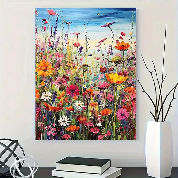BYGFHLYW Diamond Art Painting Kits for Adults, Sea of Flowers 5D Diamond Painting Dots Art Kits for Adults Beginner, Flowers DIY Full Round Gem Crystal Art Paint by Diamond, Home Wall Decor 12x 16 in