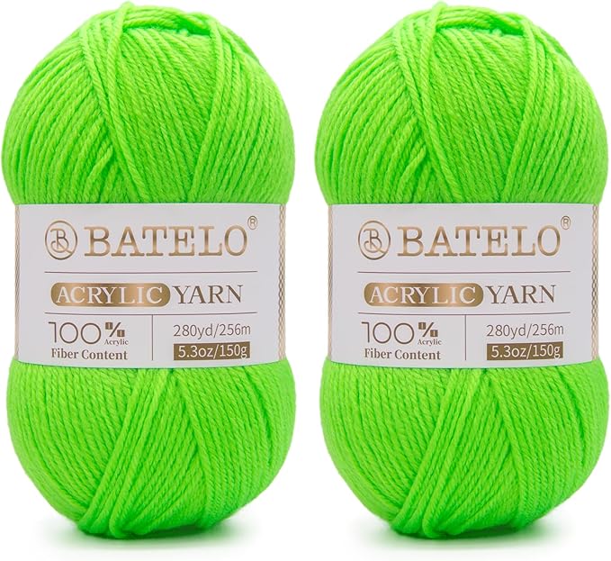 Bright Green Amigurumi Acrylic Yarn 560 Yards, 2 Pack of 150g/5.3oz, Worsted Yarn for Crocheting & Knitting