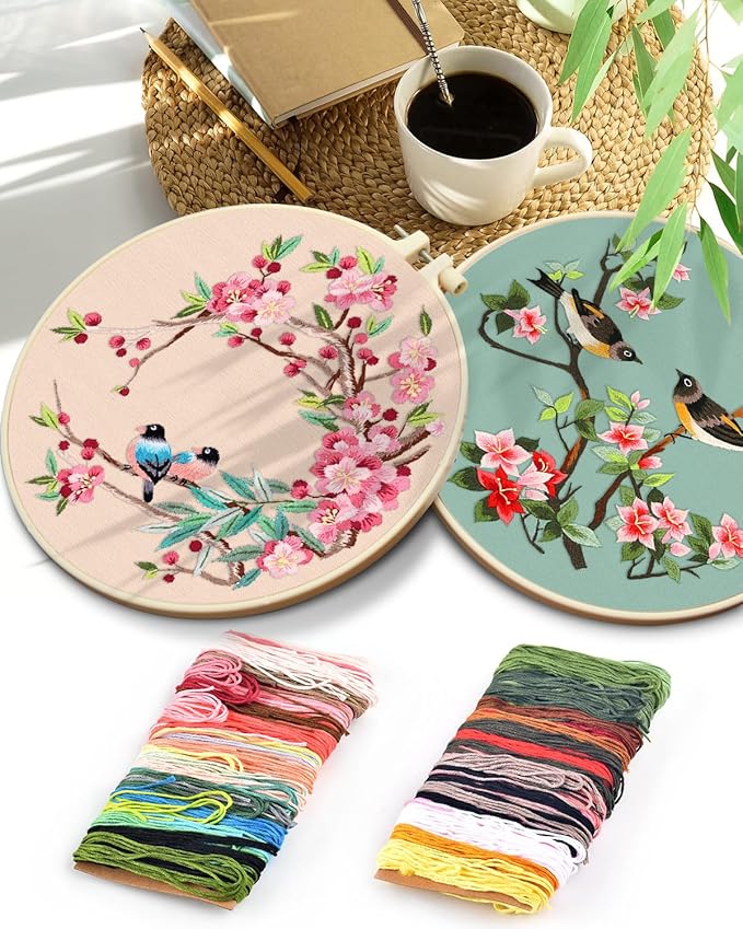 TINDTOP Embroidery Kit for Adult, Owl Embroidery Kit for Beginners Include Embroidery Cloth Hoops Threads for Craft Lover Hand Stitch with Embroidery Skill Techniques (Bird)