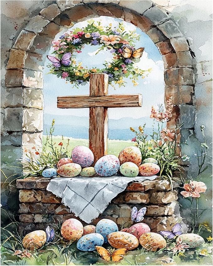 hkejoi Easter Paint by Numbers Kit for Adults Beginners, Adult Paint by Number Kits on Canvas Cross, Painting by Number DIY Crafts Acrylic for Gift Home Decor 16x20 in