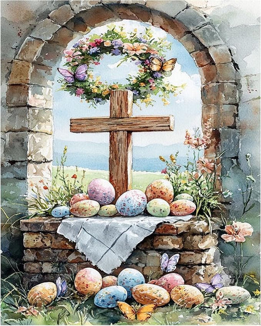 hkejoi Easter Paint by Numbers Kit for Adults Beginners, Adult Paint by Number Kits on Canvas Cross, Painting by Number DIY Crafts Acrylic for Gift Home Decor 16x20 in