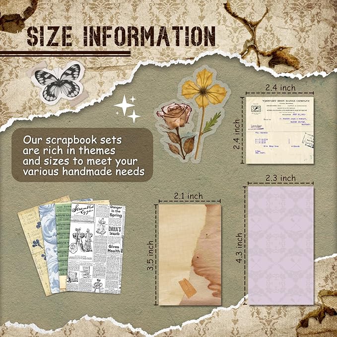 slapaflife 450 PCS Vintage Scrapbook Supplies Junk Journal Supplies, Scrapbook Supplies Kit Include Flowers for Scrapbooking, Planner, Craft Supplies