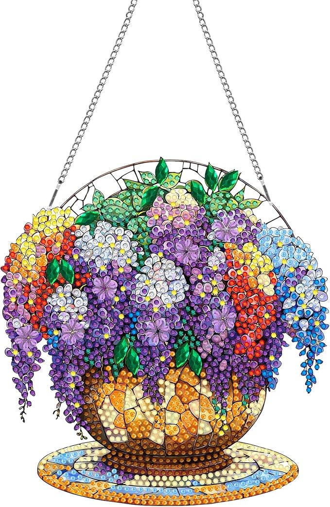 Pavemlo Hanging Diamond Art Kits for Adults Purple Flower – 8x8 Inch Double-Sided Acrylic Board DIY Crystal Diamond Suncatcher Pendant, Sparkling Home Wall or Window Decoration Handmade Gift
