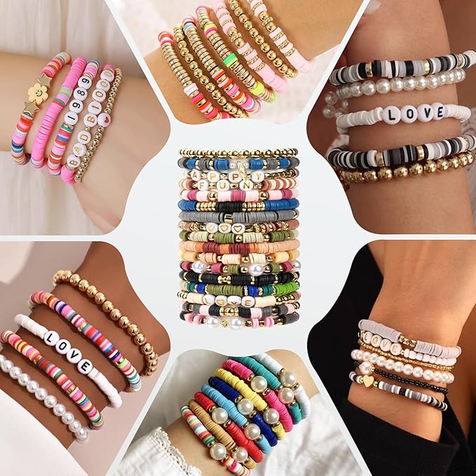 2590pcs Clay Beads for Bracelets Making, 20 Color Heishi Beads Polymer Clay Beads for Jewelry Making Supplies Charm, Friendship Bracelet Making Kit for Girl Women Adults?Earth Tone?