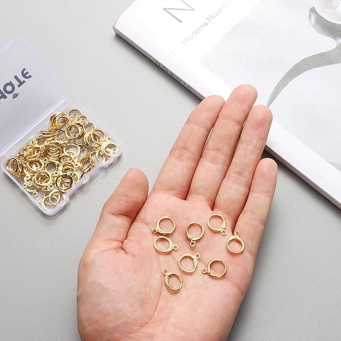 tmmate 60pcs 18k gold filled hoop huggie earring hooks,hypoallergenic dangle tarnish resistant gold lever back earring hooks earwire for jewelry making supplies (gold)