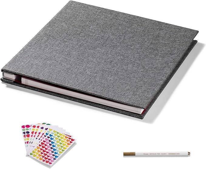 Large Photo Album Self Adhesive 4x6 5x7 6x8 8x10 Pictures Scrapbook Magnetic Album DIY Scrap Book 60 Sticky Pages Linen Cover DIY Photo Album with A Metallic Pen and DIY Accessories(Gray), 11" X 10.8" 60 Pages