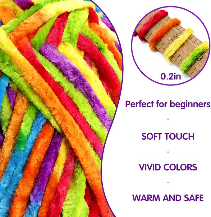 Plush Chenille Chunky Yarn, Velvet Fluffy Yarn for Hand Knitting, Baby Yarns for Crocheting Soft Making Blankets, Scarves, Dolls (3.5oz 87.5yds Each)