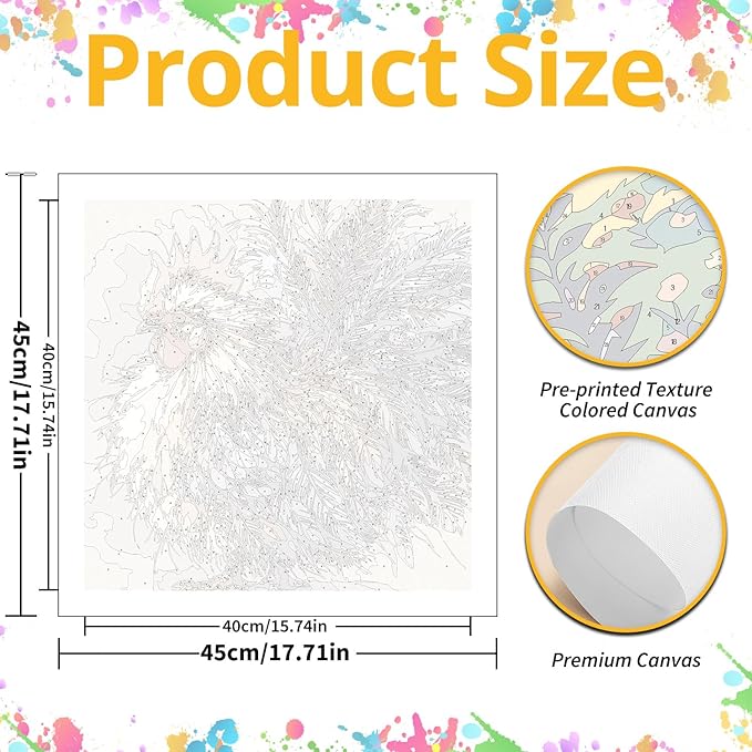 Paint by Numbers Kit for Adults, Rooster Paint by Numbers Kit for Adults Beginners, DIY Acrylic Painting on Canvas for Home Wall Art Decor(16x16Inch