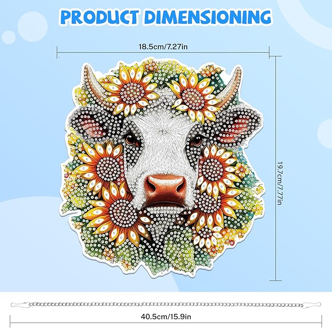 Bowetile Hanging Diamond Art Cow Kits for Adults, 5D Special Shape Diamond Painting Sunflower Kits, Animal Diamond Gem Art Suncatchers Painting Pendant Ornament for Home Garden Wall Decor