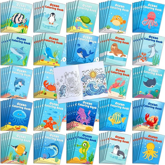 Liliful 144 Pcs Ocean Cartoons Coloring Book Bulk for Kids Mini Ocean Cartoons Theme Drawing Book with Sea Creature Shell Patterns Marine Life Goodie Bag Filler Party Favors and Holiday Gifts