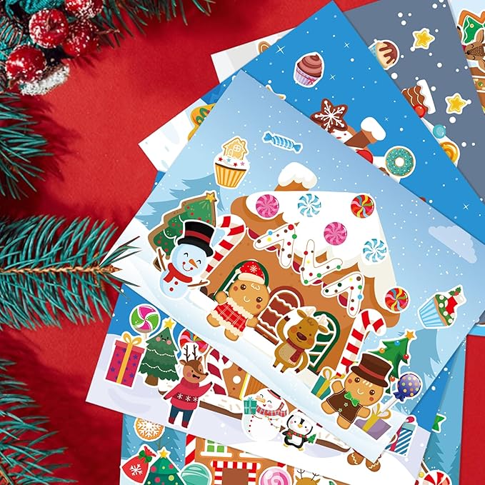 36 sheets make a gingerbread house stickers - make your own gingerbread house stickers, christmas party favor for kids, christmas stickers for gifts goodie bag stocking stuffers(12 set)