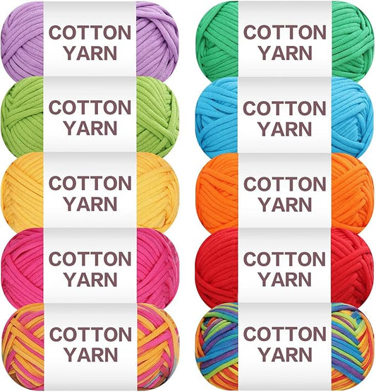 SIMEIQI 10×50g Beginners Yarn Kit for Crocheting and Knitting,Cotton Nylon Blend Yarn for Hand DIY Bag Basket Dolls and Cushion B