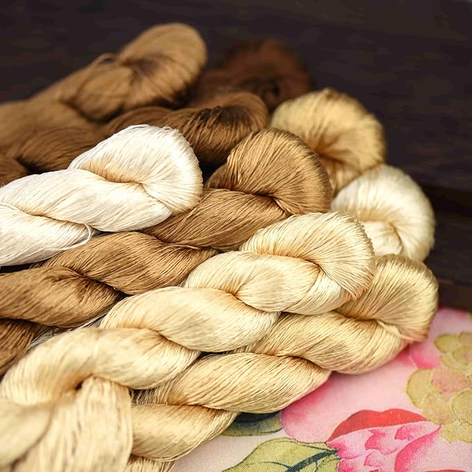 Natural 100% Silk Thread, Handmade Embroidery Thread Silk Floss 9 Colors 110m Each (62)