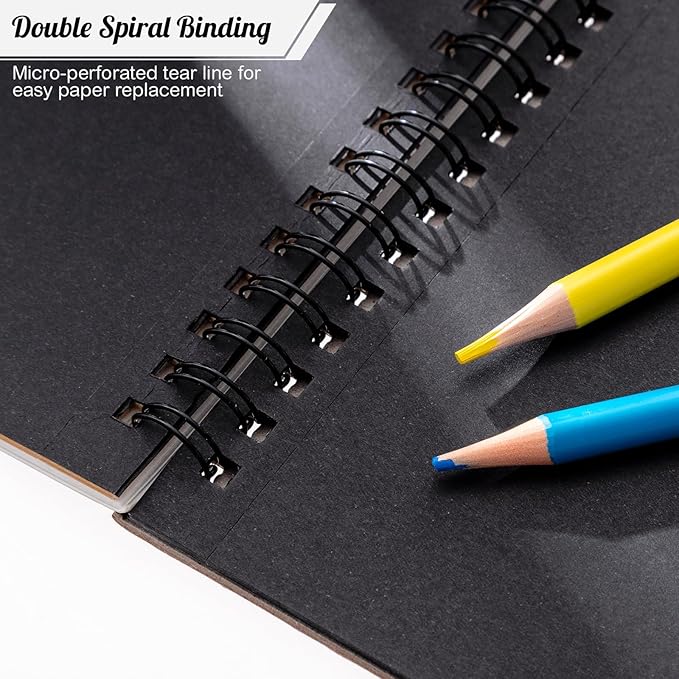 Prudiut Drawing Sketchbook Kit, A5 Sketch Book with 36 Color Pencils, Three Color Black Sketch Pad, Acid-Free Sketch Pad for Kids, Artist, Art Paper Drawing Supplies for Gifts (5.8×8.3 inch)