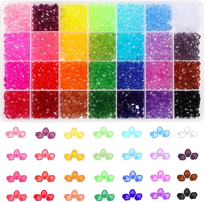 PAXCOO 1960Pcs Crystal Beads for Jewelry Making, Assorted 28 Colors, Bicone Acrylic Glass Beads, 6 mm