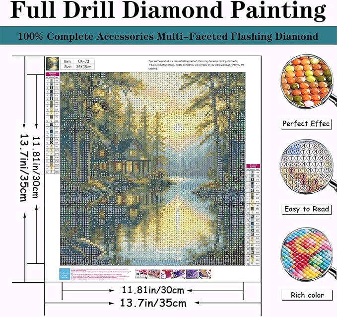 CZYWJMEI 5D Diamond Painting Kits for Adults Beginners,DIY House Landscape Diamond Art,Full Round Drill Diamond Dot Gem Art Kits,Home Wall Decor 13.7x13.7 Inch