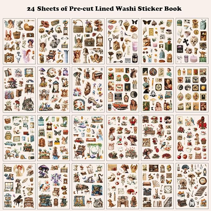 478pcs Pre-Cut Vintage Scrapbook Sticker Book for Adults and Teens, Washi Stickers for Scrapbooking Supplies,Journaling Stickers Aesthetic Ephemera for Junk Journals, DIY Crafts Arts Decorative