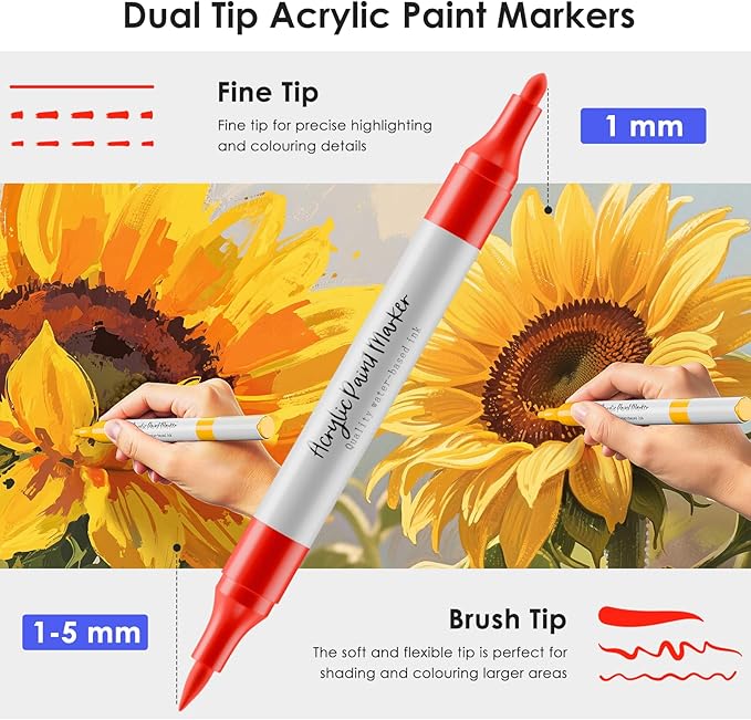 120 Colors Dual Tip Acrylic Paint Markers, Fabric Markers, Brush Tip Permanent Acrylic Paint Pens for Wood, Glass, Rocks, Paper,Coloring book,Ceramic,DIY Crafts for Adults