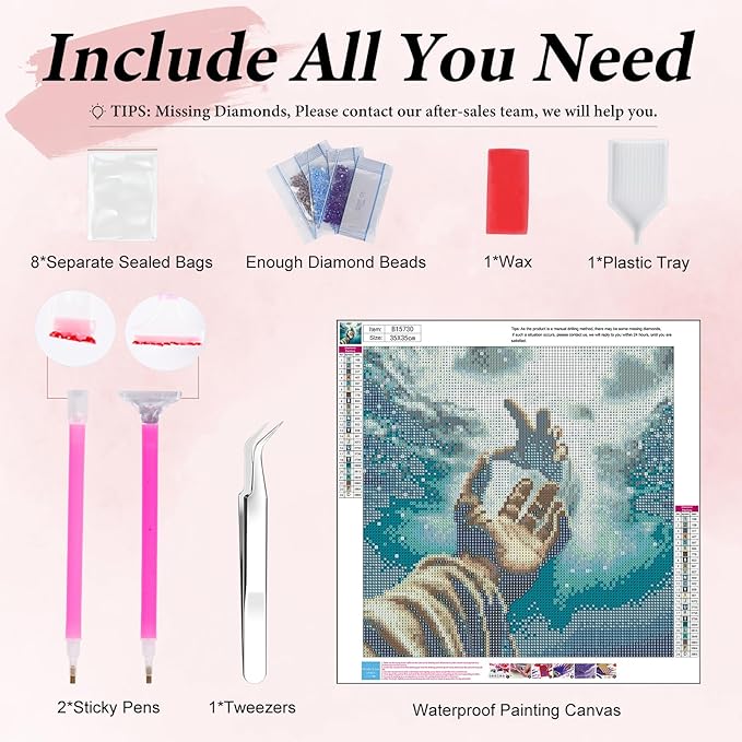 Yezavesu Diamond Art Kits for Adults, Jesus 5D Diamond Painting Kit for Beginners, Inspiring Faith DIY Round Full Drill Painting with Gem Art Kits for Home Wall Decor 14 x 14 Inch
