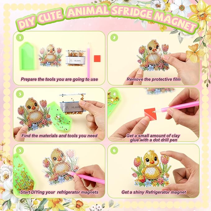 Xuhal 30 Pcs Spring Animal Diamond Painting Magnets Watercolor Flower Animal Diamond Art Magnet Kits for Adults 5D Rhinestone Elephant Tiger Refrigerator Magnetic Sticker for DIY Crafts Fridge Gifts