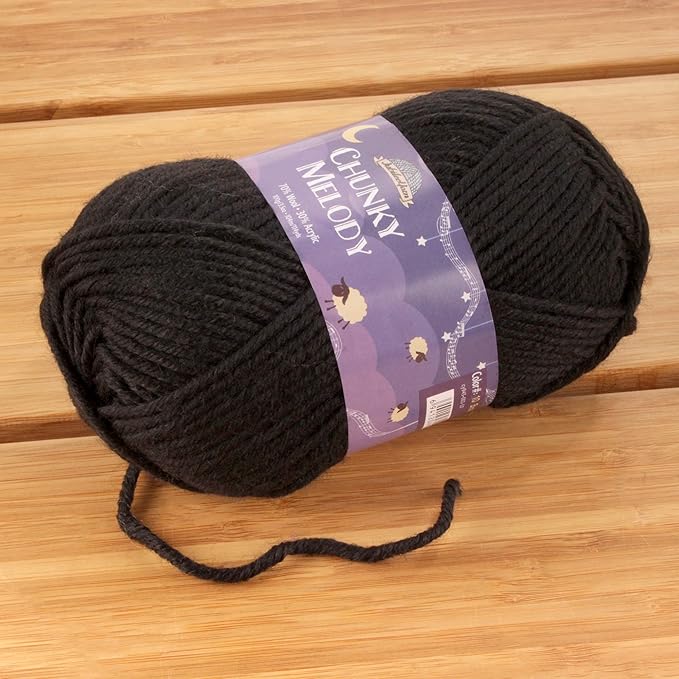 JubileeYarn Chunky Melody Yarn - 100g/Skein Bulky Wool Blend - Black - 4 Skeins