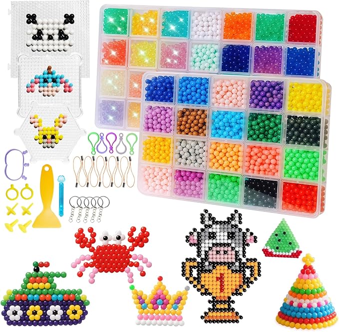 Non-Iron Fuse Beads Kit - 48 Vibrant Colors - 4960 Beads with 12 Glow-in-Dark Arts and Crafts Bundle
