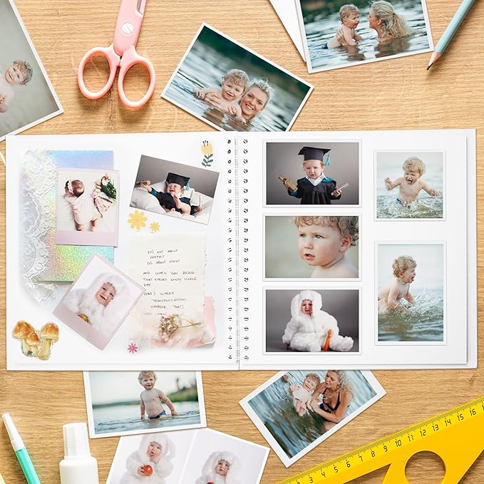 Yopih 12 x 12 Inch DIY Scrapbook Photo Album Hardcover Kraft Blank Page Acid-Free, 100 Pages (50 Sheets) Memory Book for Wedding Anniversaries Family Baby Memories Small Scrapbooking Projects, White