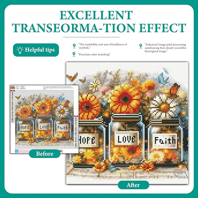 Faith,Hope,Love Diamond Art Kits for Adults, Inspirational Diamond Painting Kits for Adults Beginners, DIY 5D Diamond Painting with Round Gem Art Kits for Gift Home Wall Decor 14x14 Inch