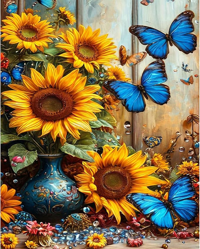 Paint by Numbers Kit for Adults Beginner Sunflower, Butterfly Adult Paint by Number Kits on Canvas, Flower DIY Acrylic Oil Painting by Numbers for Adults, Perfect for Home Wall Decor 16X20 Inch