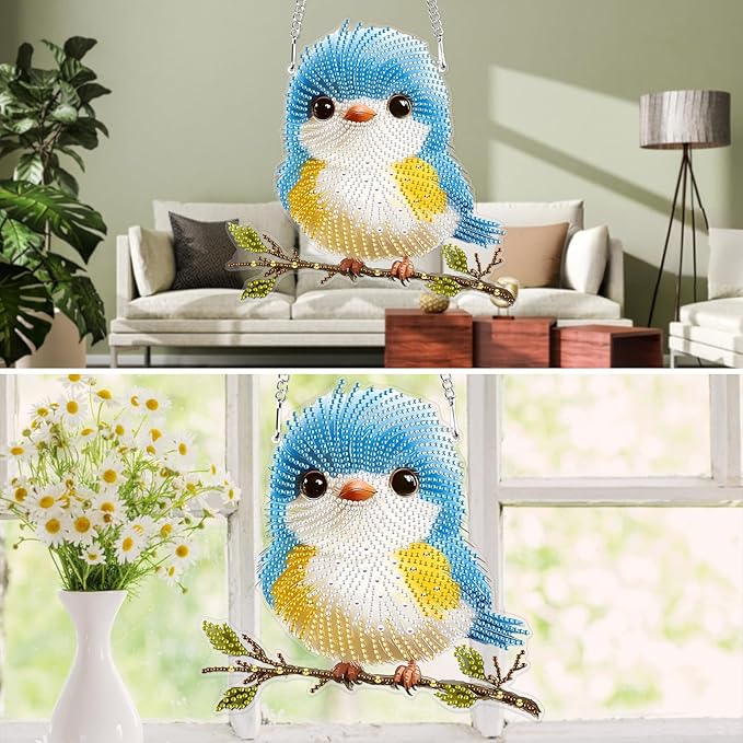 MXJSUA Special Shaped Hanging Diamond Painting Art Kits for Adults, Cute Bird 3D Crystal Rhinestone Acrylic Gem Art Pendant Ornaments Kit for Home Decoration and Gift
