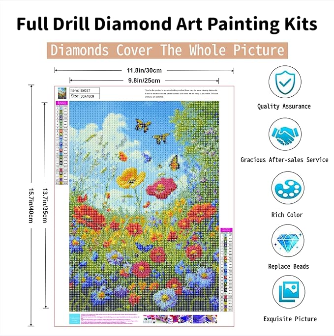 PINFFSHU Flower Diamond Art Kits for Adults Butterfly Diamond Painting Kits DIY Full Round Drill 5D Dimond Art Paintings Gem Art Beginners Nature Home Wall Decor Crafts Gifts 12x16 Inch