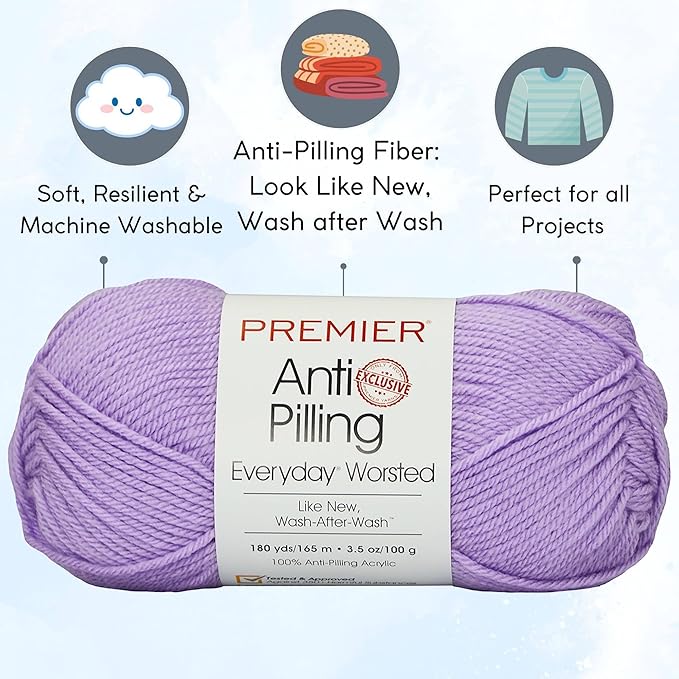 Premier Yarns Everyday Anti-Pilling Solid African Violet DN100-76 (3-Skeins - Same Dye Lot) #4 Worsted Weight Acrylic Yarn for Crocheting and Knitting with Project Bag