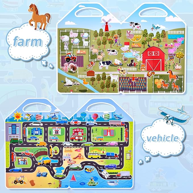 cosomia 6 set (260pcs) puffy sticker books activity for kids, animal, farm, dinosaurs, space, vehicle, ocean, 3d reusable stickers for boys and girls, travel sticker books for kids ages 3+
