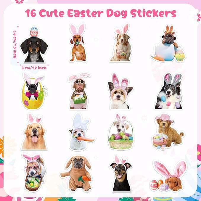 h1vojoxo easter dog sticker rolls - 1000pcs holiday dog dress up stickers for kids 16 designs funny self-adhesive stickers for easter party supplies easter eggs stickers for craft envelope dog lover