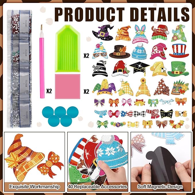 DoubleFill 42 Pcs Easter Diamond Kits St Patricks Day Interchangeable Wooden Table Decorations DIY Holiday Easter Party Seasonal Tiered Tray Art Decor Diamond Painting Magnets(Highland Cow)