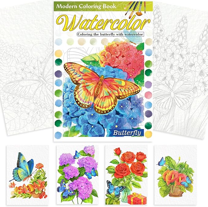 Adults Water Coloring Book: 12 Advanced Exquisite Patterns – 100% Cotton 300gsm Paper, A4 Size – for Beginners & Professionals to Enhance & Consolidate Watercolor Techniques (Butterfly)
