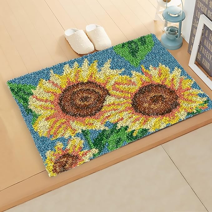 ZFFLYH Latch Hook Kits DIY Crochet Yarn Rugs Tapestry Hooking Needlework Crafts Arts Kit Color Preprinted Pattern Home Decoration Festival Gift for Adults and Kids,Flowers