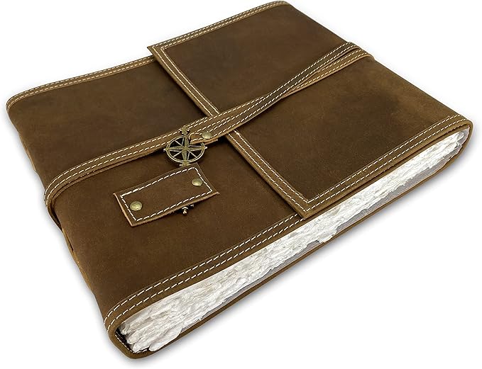 Wanderings Brown Leather Watercolor Journal - 8x10 - Genuine Leather Art Journal with Handmade Deckle Edge Paper - 350 GSM Cold Press Paper - Scrapbook, Watercolor Album, Sketchbook, Drawing Pad