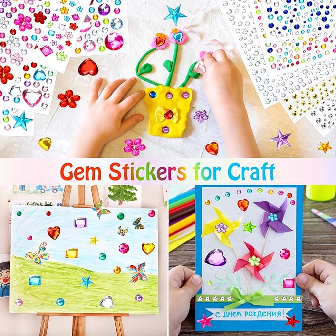 2168pcs Easter Gem Stickers Rhinestones for Crafts, Sparkling Cute Star Heart Round Small Stickers for Women Adults, Glitter Jewels Stickers for Face Eye Body Makeup, DIY Decoration, WUINOID