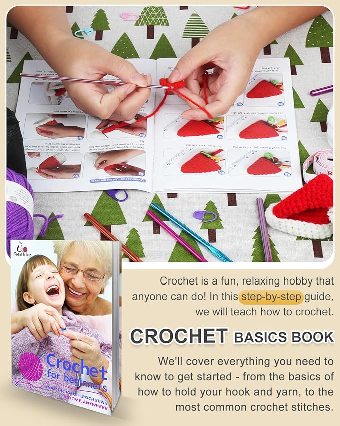 Aeelike Crochet Kit for Beginners Young and Old, First Crochet Kit for Adults Include 23pcs Crocheting Hooks, 655 Yards Yarn Set, Instruction, Bag, Crocheting Accessories and Supplies, Pink
